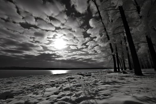 An exquisite visual representation of the winter skies, highlighting the unique color schemes and breathtaking beauty brought by the low-angled sun during winter sunrises and sunsets.