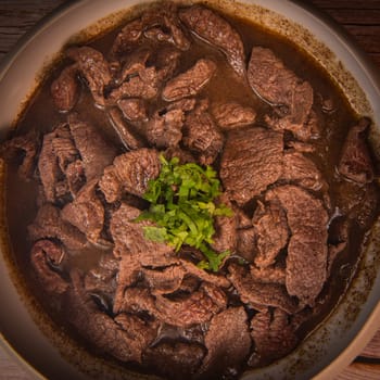 LEBANESE RECIPE, SHAWARMA, BEEF, VINEGAR, LEMON, BLACK PEPPER, JAMAICAN PEPPER, CINNAMON. High quality photo
