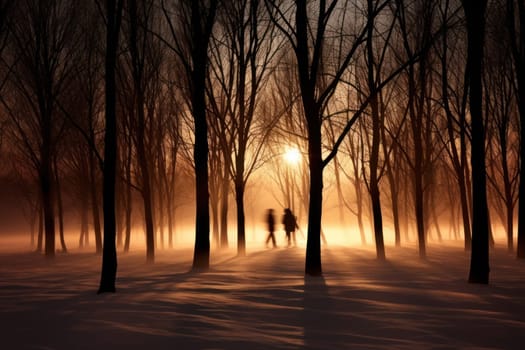A striking visual display of the winter season, utilizing the extended shadows and sharp differences in lighting to craft captivating silhouettes against the snowy backdrop.