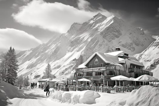 A dynamic portrayal of the winter wonderland at ski resorts, capturing the exhilaration and scenic beauty.