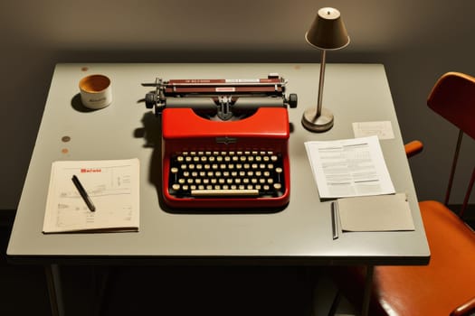 Vintage typewriter on a table. Vintage workplace interior.