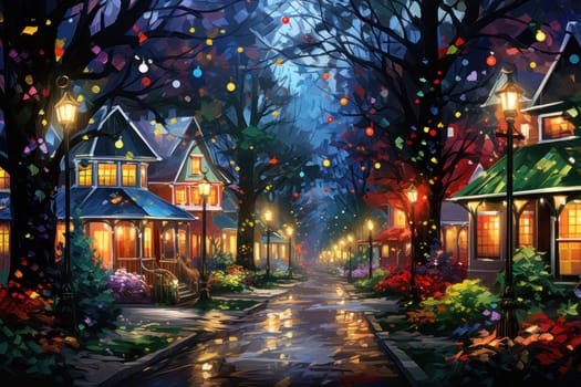 An enchanting portrayal of the holiday season, featuring the dazzling brilliance of Christmas lights, ornaments, and festive adornments that transform towns and neighborhoods into magical wonderlands.