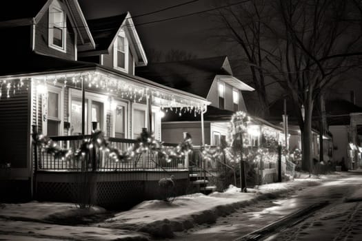 An enchanting portrayal of the holiday season, featuring the dazzling brilliance of Christmas lights, ornaments, and festive adornments that transform towns and neighborhoods into magical wonderlands.