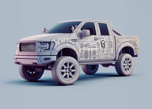 modern design render of truck pickup monster suv smart vehicle schematics illustration
