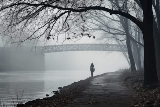 A captivating visual representation of the winter ambiance, focusing on the enigmatic allure of fog and mist enveloping the landscape, especially near bodies of water.