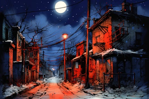 An evocative representation of urban life during winter, focusing on the enchanting vistas of city streets, buildings blanketed in snow, and the warm radiance of streetlights.