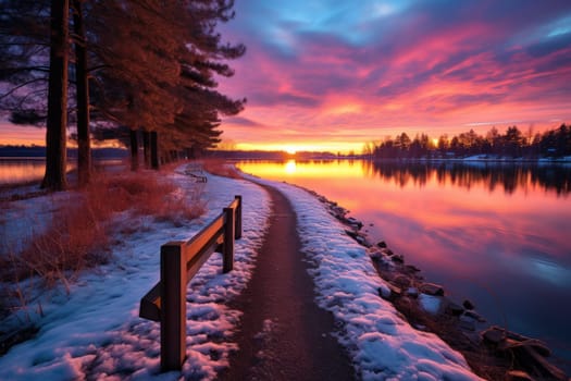 An exquisite visual representation of the winter skies, highlighting the unique color schemes and breathtaking beauty brought by the low-angled sun during winter sunrises and sunsets.