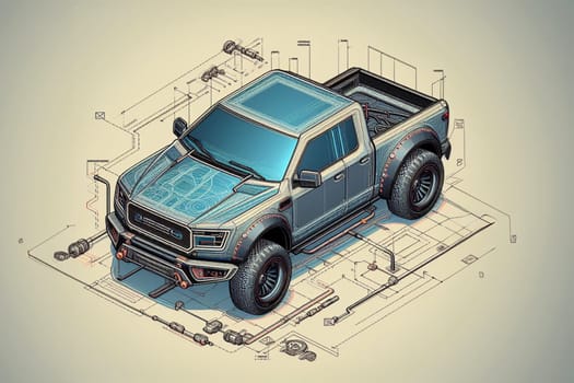 modern design render of truck pickup monster suv smart vehicle schematics illustration
