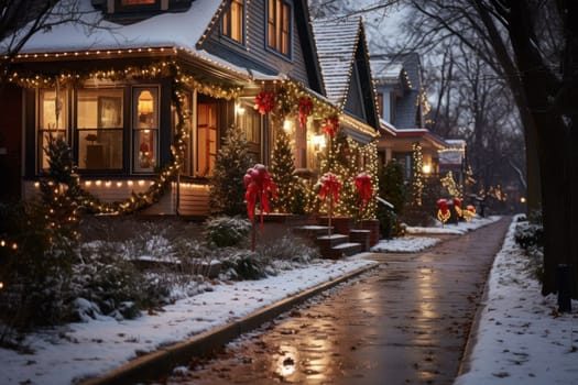 An enchanting portrayal of the holiday season, featuring the dazzling brilliance of Christmas lights, ornaments, and festive adornments that transform towns and neighborhoods into magical wonderlands.