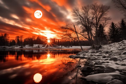 An exquisite visual representation of the winter skies, highlighting the unique color schemes and breathtaking beauty brought by the low-angled sun during winter sunrises and sunsets.