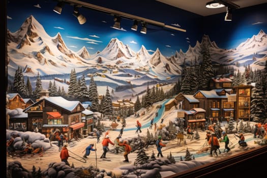 A dynamic portrayal of the winter wonderland at ski resorts, capturing the exhilaration and scenic beauty.