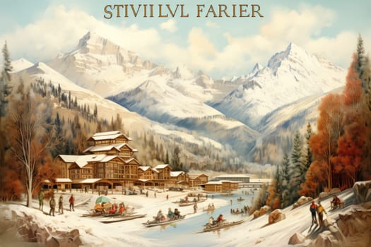 A dynamic portrayal of the winter wonderland at ski resorts, capturing the exhilaration and scenic beauty.