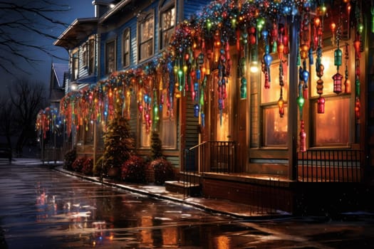 An enchanting portrayal of the holiday season, featuring the dazzling brilliance of Christmas lights, ornaments, and festive adornments that transform towns and neighborhoods into magical wonderlands.