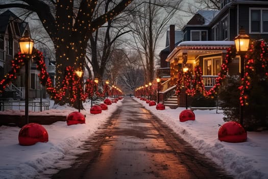 An enchanting portrayal of the holiday season, featuring the dazzling brilliance of Christmas lights, ornaments, and festive adornments that transform towns and neighborhoods into magical wonderlands.