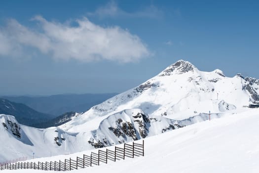 Ski slopes at Rosa Peak, Sochi, Russia.