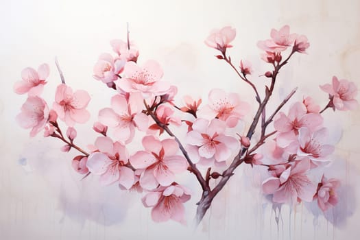 Drawing of sakura on the wall using paints with smudges.