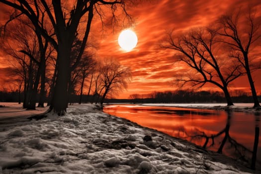 An exquisite visual representation of the winter skies, highlighting the unique color schemes and breathtaking beauty brought by the low-angled sun during winter sunrises and sunsets.