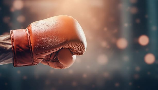 Red boxing gloves in action on dark background with copy space. Sports and leisure. Sports advertising. Confidence and power. Boxer sport concept Space for text