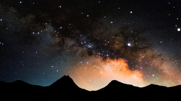 Milky Way over the mountains with stars and nebulae.Milky way galaxy with stars and space dust in the universe.