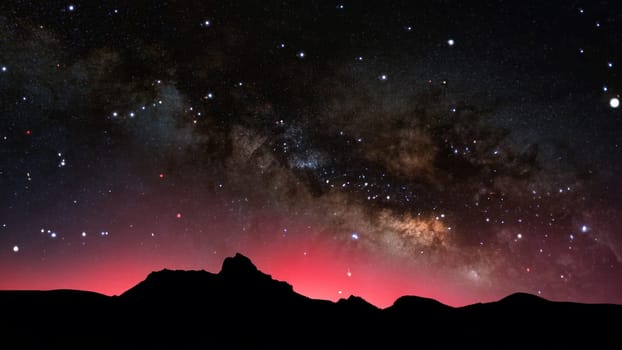 Milky Way over the mountains with stars and nebulae.Milky way galaxy with stars and space dust in the universe.