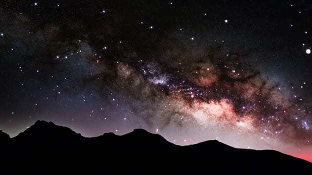 Milky Way over the mountains with stars and nebulae.Milky way galaxy with stars and space dust in the universe.