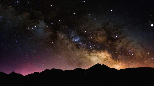 Milky Way over the mountains with stars and nebulae.Milky way galaxy with stars and space dust in the universe.