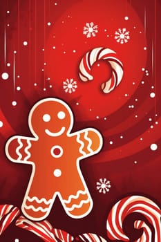 tree man new holiday cookie winter decoration gingerbread dessert lollipops christmas sweet red delicious decor food cake merry celebration symbol background smile. Generative AI.