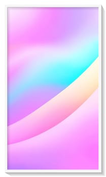 abstract background with smooth wavy lines in pastel rainbow colors.Holographic Abstract Background. Holographic Vector. Glossy Cover. Soft Color. For Web Applications, Mobiles, Screen Template.Holographic abstract background. Cover design template. Vector illustration.White frame. Grey background.