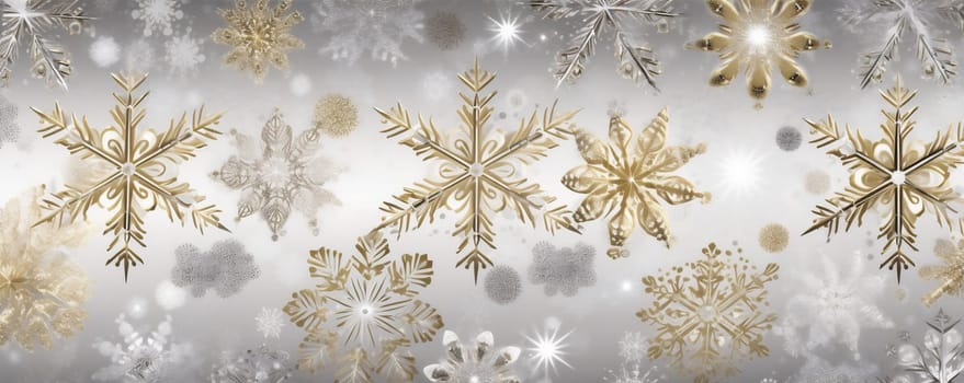 winter xmas happy snowflake pattern abstract decoration glow snow light colour shine white year sparkle holiday card christmas tree gold background. Generative AI.