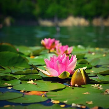 Beautiful blooming water lily plant. Colorful nature background for massage, spa and relaxation.