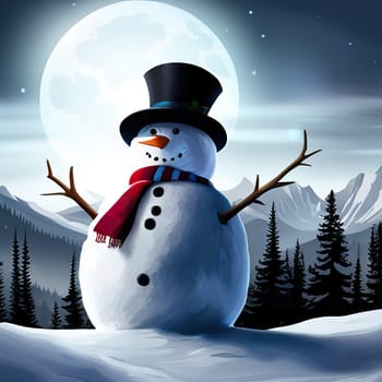 Happy snowman on winter background, concept of Christmas and new year