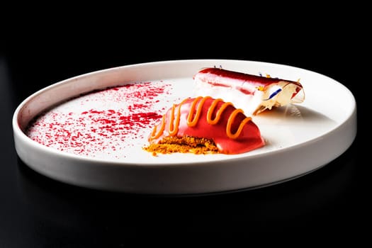 Italian Sicilian cannolo dessert closeup on a white plate macro with crust and ricotta cheese