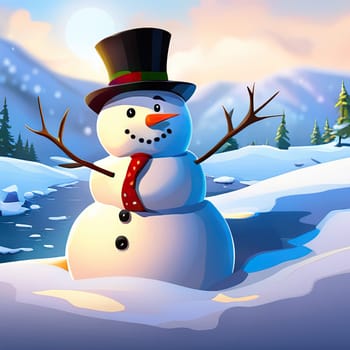 Happy snowman on winter background, concept of Christmas and new year