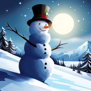 snowman on a snowy background. Christmas and New Year concept