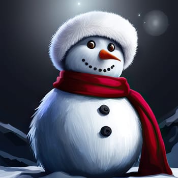 Happy snowman on winter background, concept of Christmas and new year