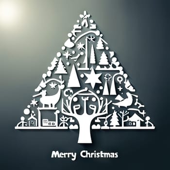 Modern Merry christmas and New year. christmas tree greeting card design christmas objects composition.