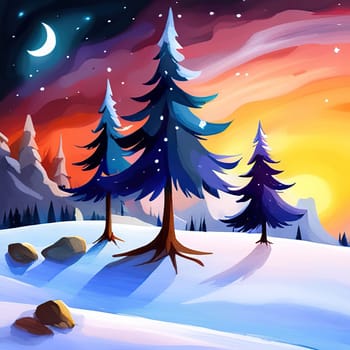 winter forest landscape background. winter evening