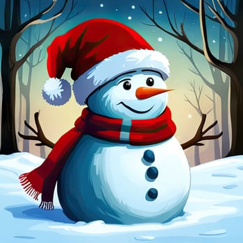 Happy snowman on winter background, concept of Christmas and new year