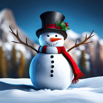 snowman on a snowy background. Christmas and New Year concept