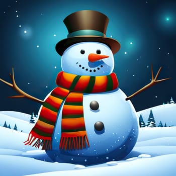 Happy snowman on winter background, concept of Christmas and new year