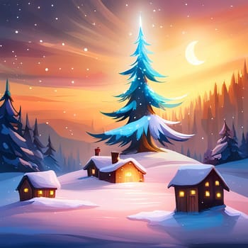 Snowy christmas background and trees