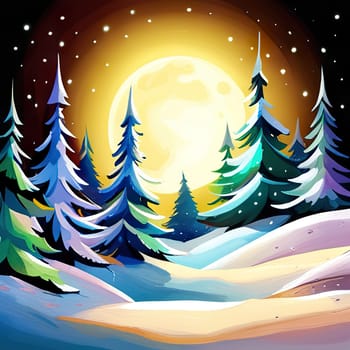 Christmas background with trees in winter evening