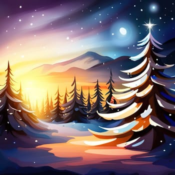 winter forest landscape background. winter evening