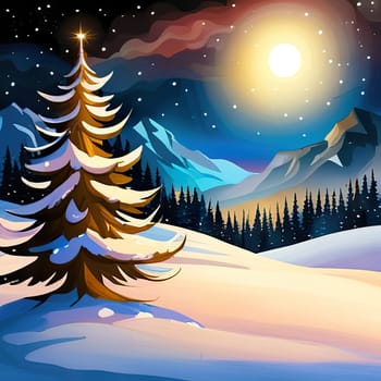 Christmas background with trees in winter evening