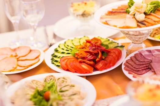 Platter of assorted fresh vegetables on festive table