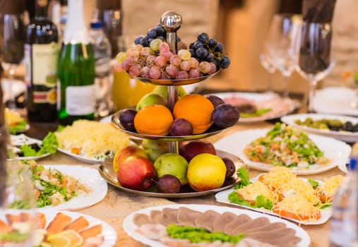 Fresh fruits, Mixed fruits on the festive table
