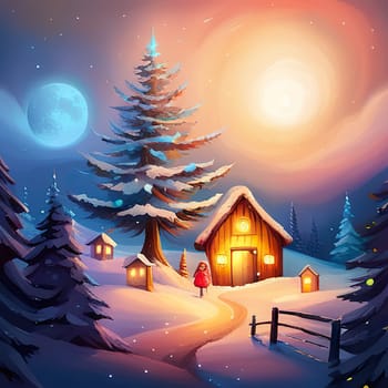 Christmas village with snow. Winter village landscape