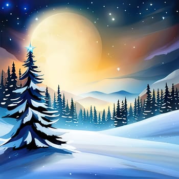 Christmas background with trees in winter evening