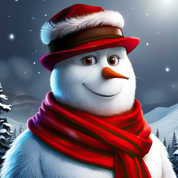 Happy snowman on winter background, concept of Christmas and new year