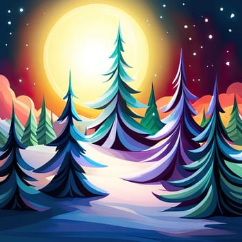 winter forest landscape background. winter evening